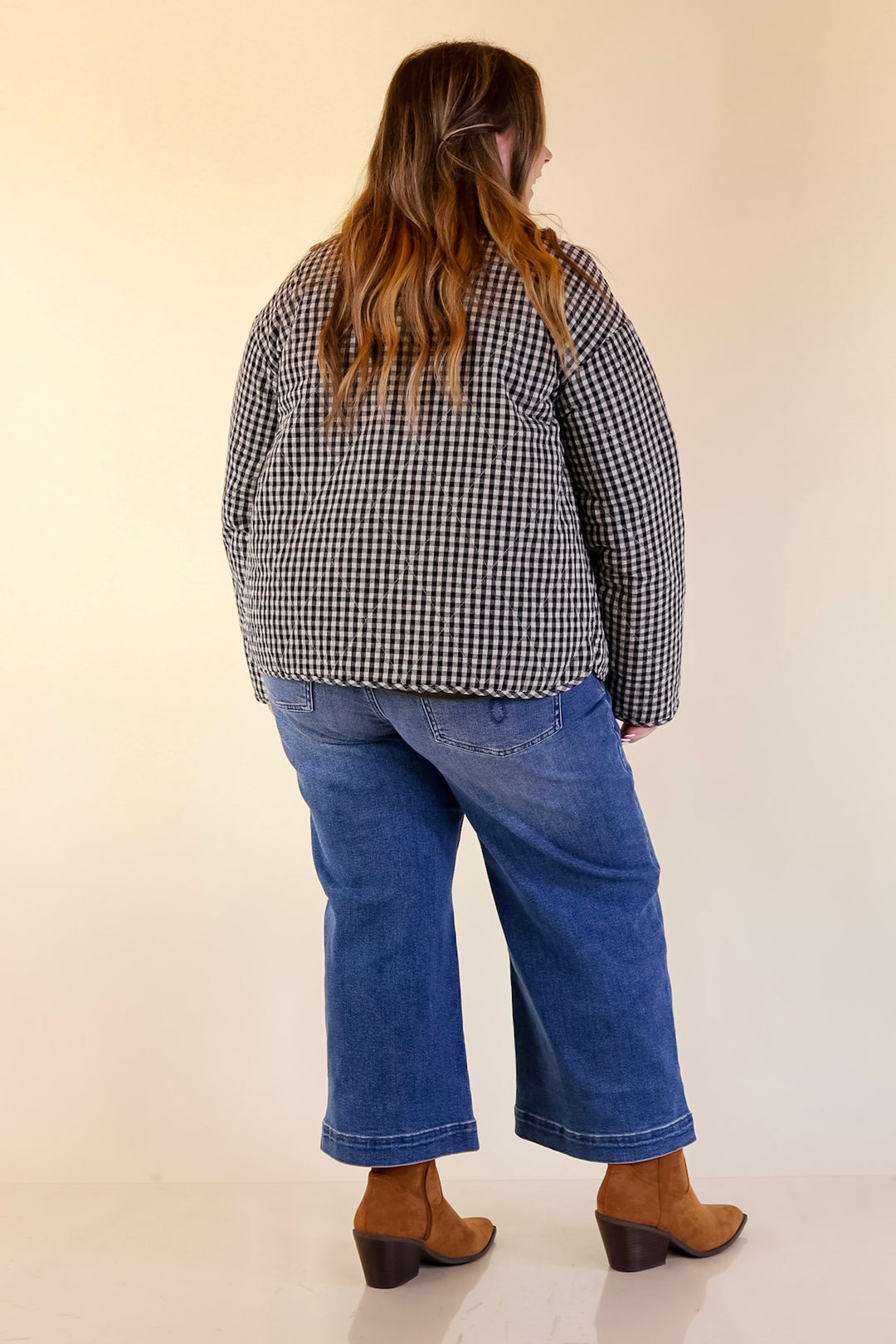 Check it Twice Quilted Gingham Plaid Jacket in Ivory and Black