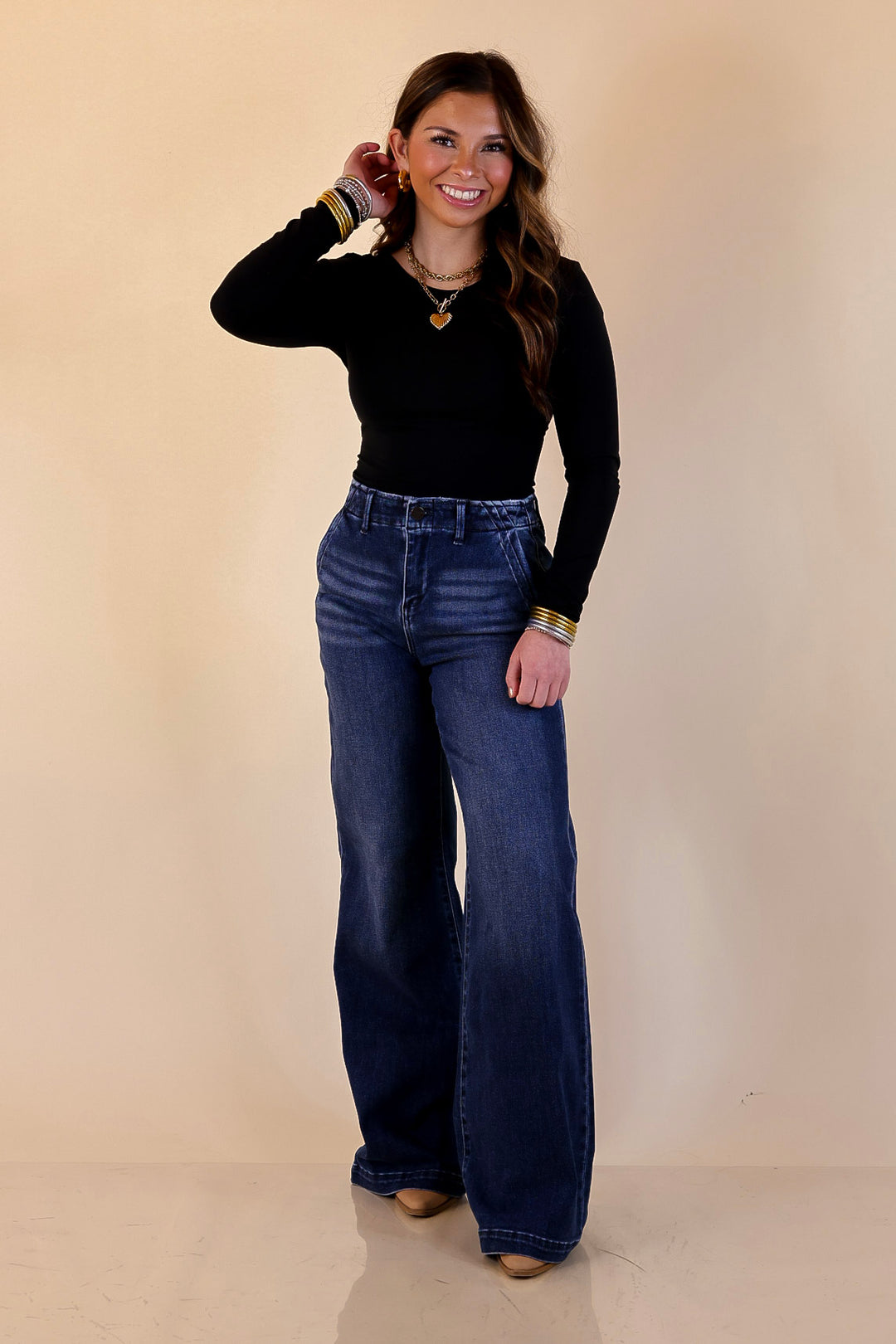 Risen | Always on Point Wide Leg Trouser Jeans in Dark Wash