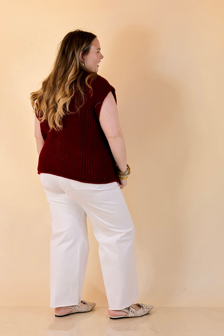 Always Effortless Oversized Button Down Large Knit Sweater Vest in Maroon