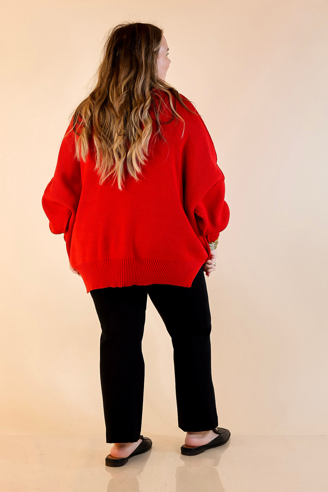 Snug and Stylish Mock Neck Sweater with Side Slit in Ruby Red