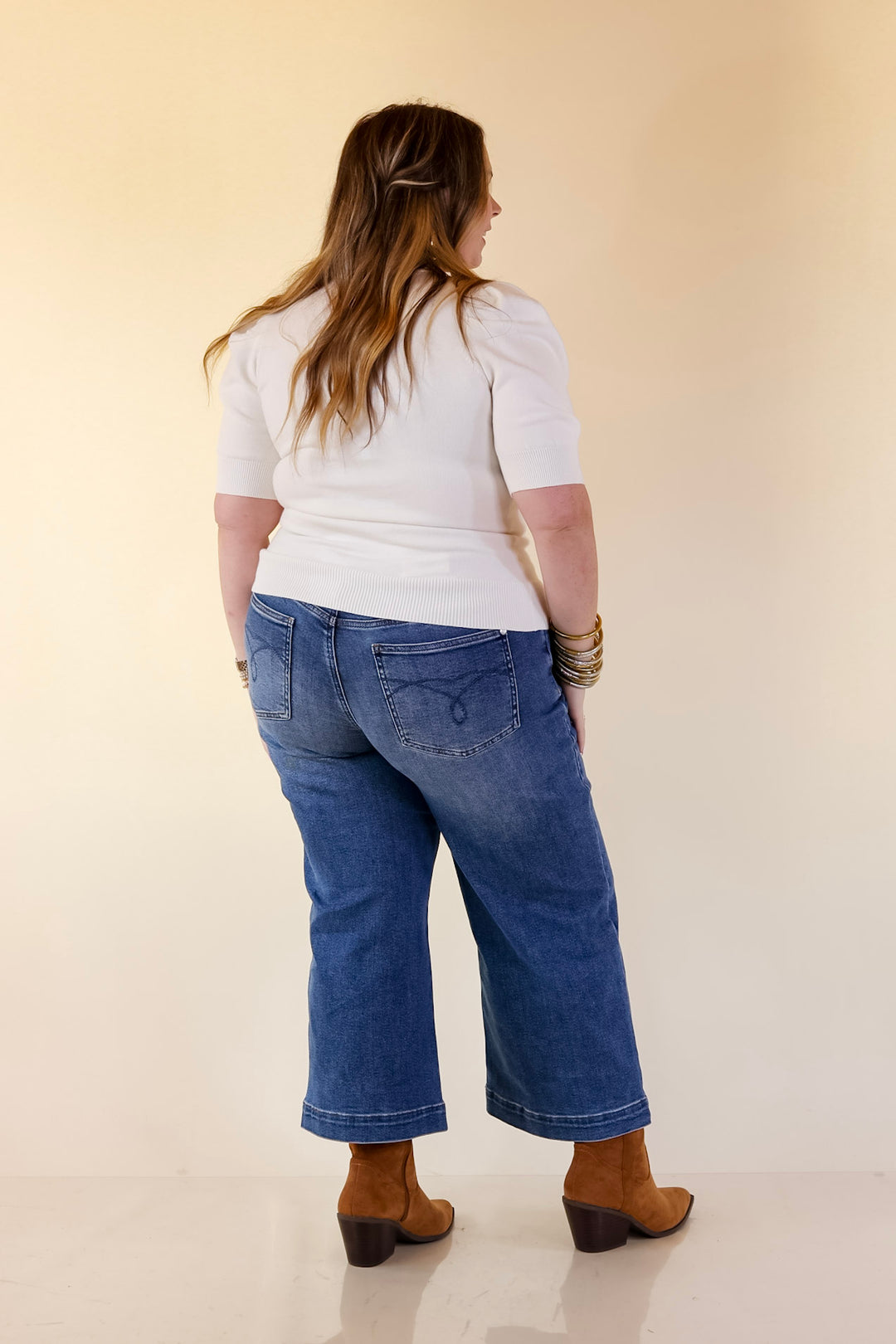 Sweet Sophistication Puff Short Sleeve Knit Sweater with Scoop Neck in Ivory