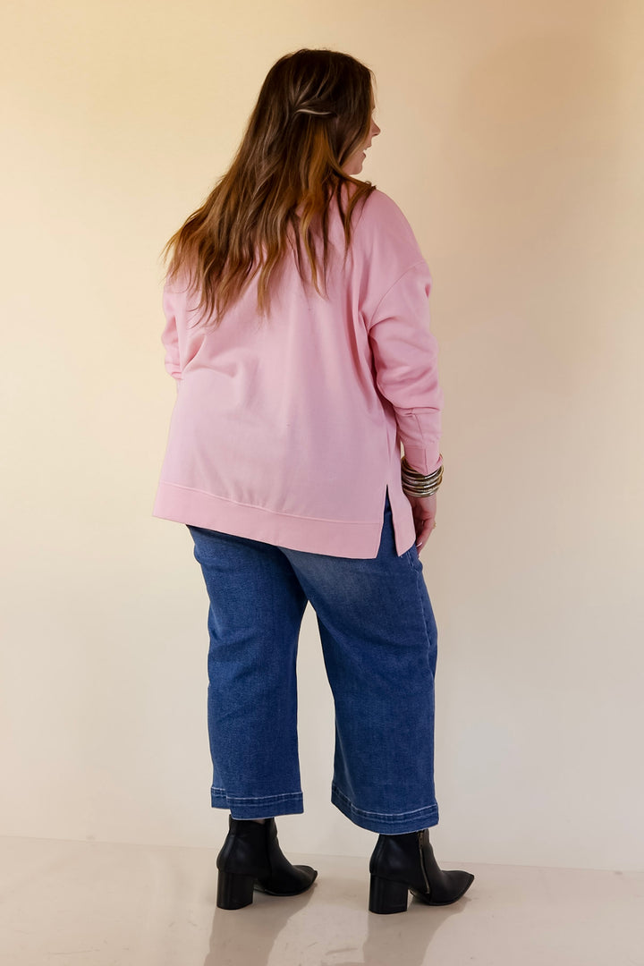 Mud Pie | Too Cute to Spook Crew Neck Sweatshirt with Side Slits and Sequin Ghosts in Pink