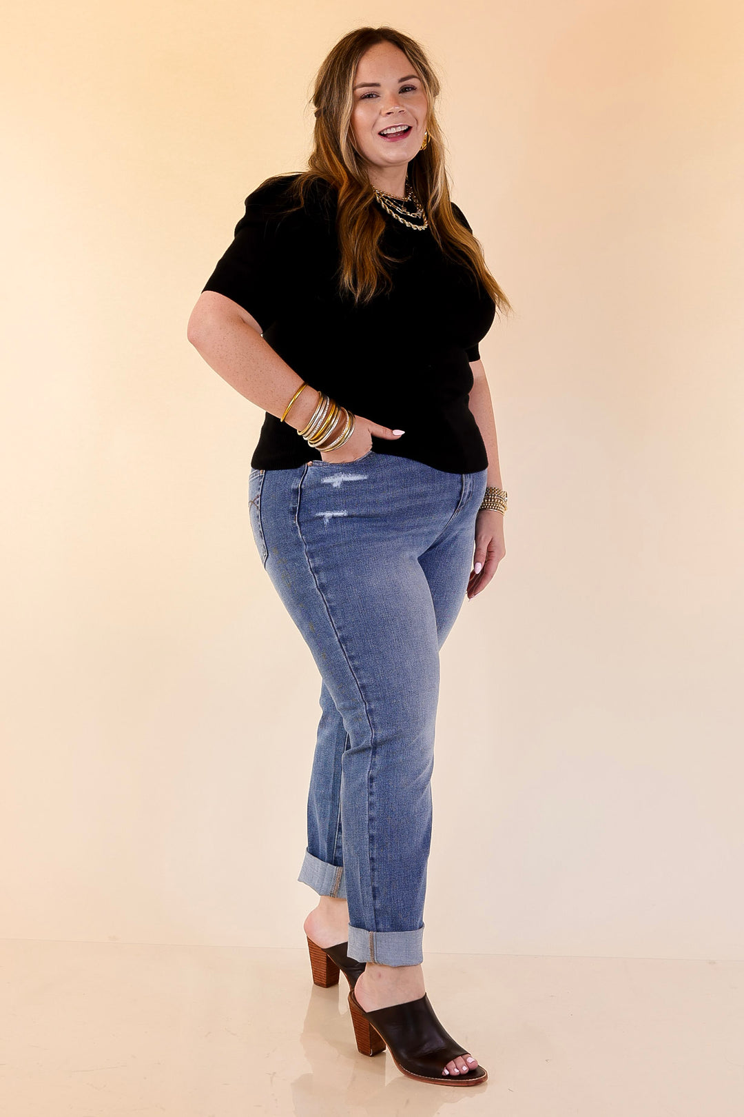 Judy Blue | The Cool Factor Single Cuff Boyfriend Denim Jeans in Medium Wash