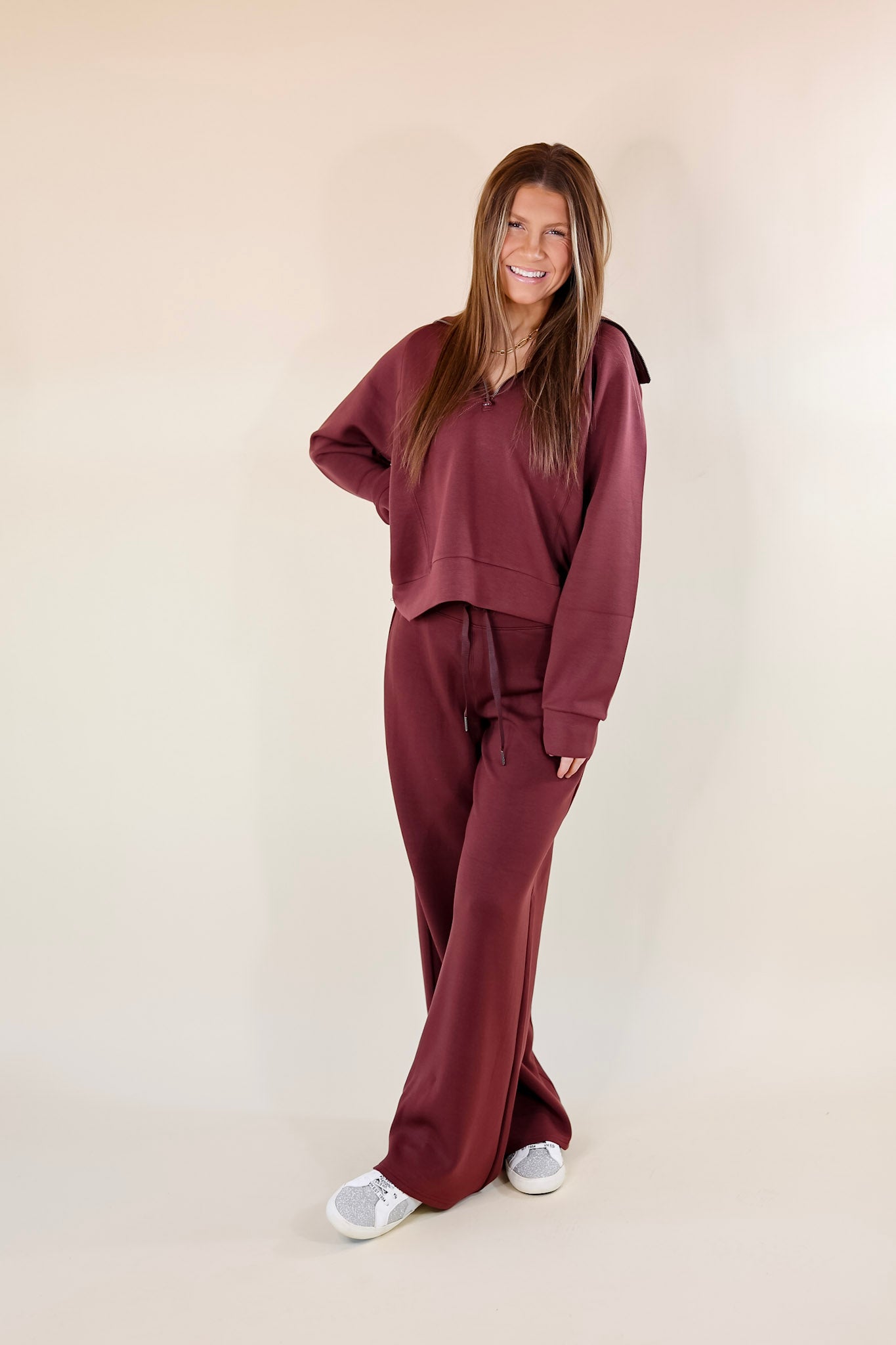 SPANX | AirEssentials Wide Leg Sweatpants in Maroon - Giddy Up Glamour Boutique