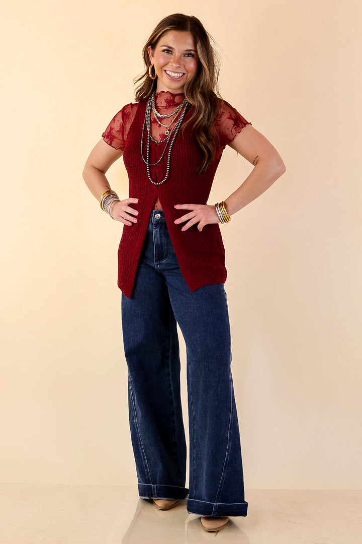 Effortlessly Elevated Textured Knit Front Clasp Sweater Vest in Maroon