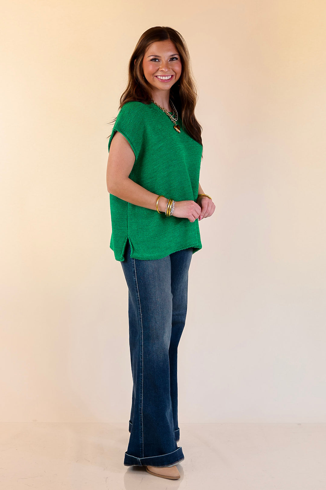 Forever Favorite Oversized Crew Neck Sweater Vest in Kelly Green