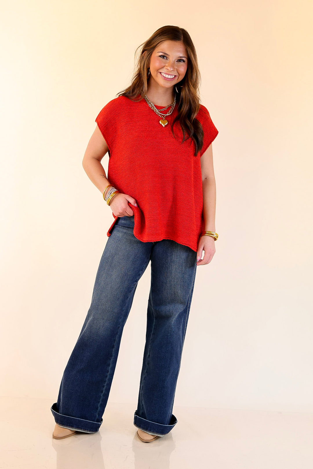 Forever Favorite Oversized Crew Neck Sweater Vest in Ruby Red