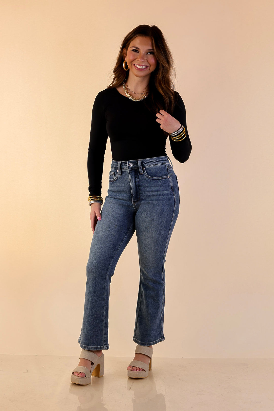 Judy Blue | Simply Flawless Tummy Control Cropped Kick Flare Jean in Medium Wash