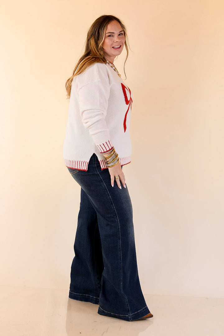 Mud Pie | Wilder Red Bow Mock Neck Sweater in Ivory