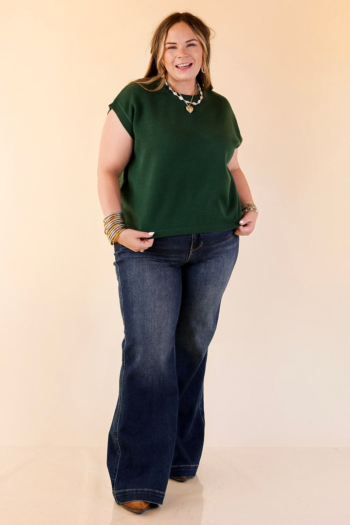 Effortlessly Yours Short Sleeve Oversized Sweater in Forest Green