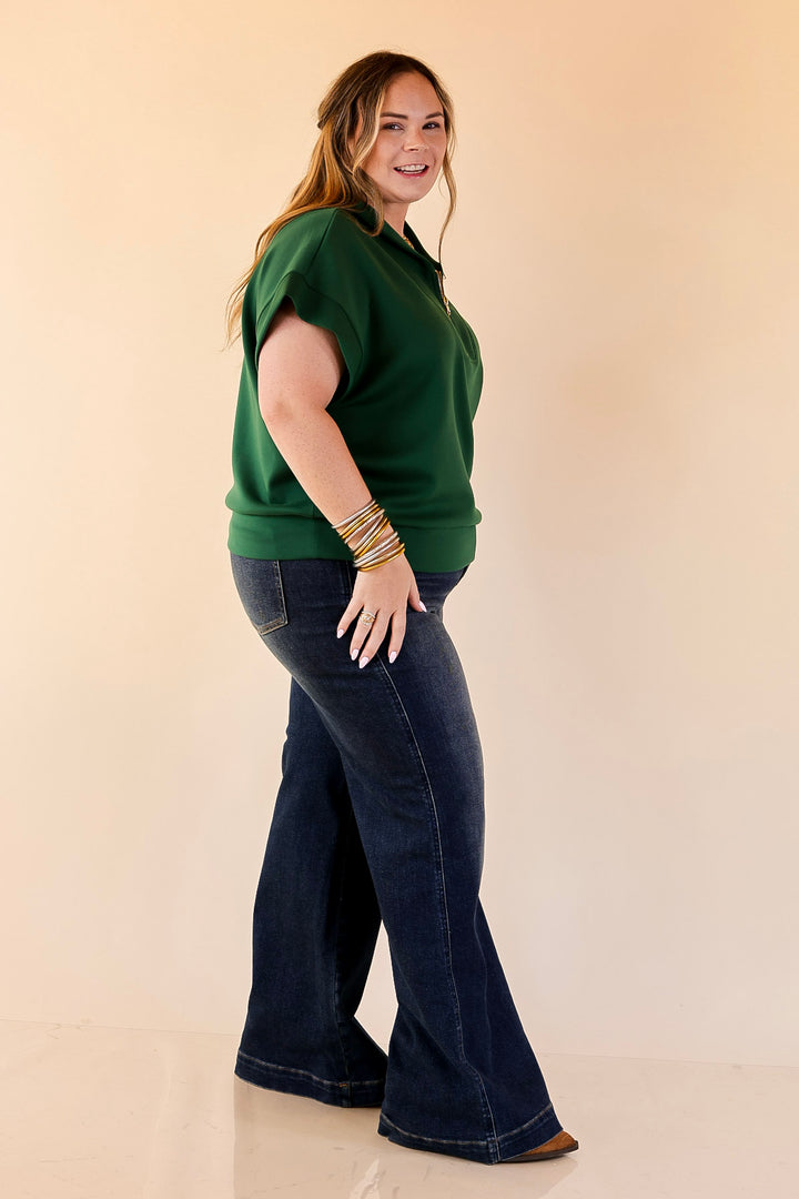 Top Priority Half Zip Collared Scuba Top in Hunter Green