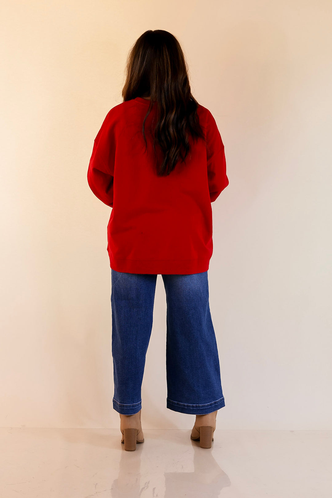 Mud Pie | Season's Sippings Oversized Sequin Cocktail Graphic Sweatshirt in Red