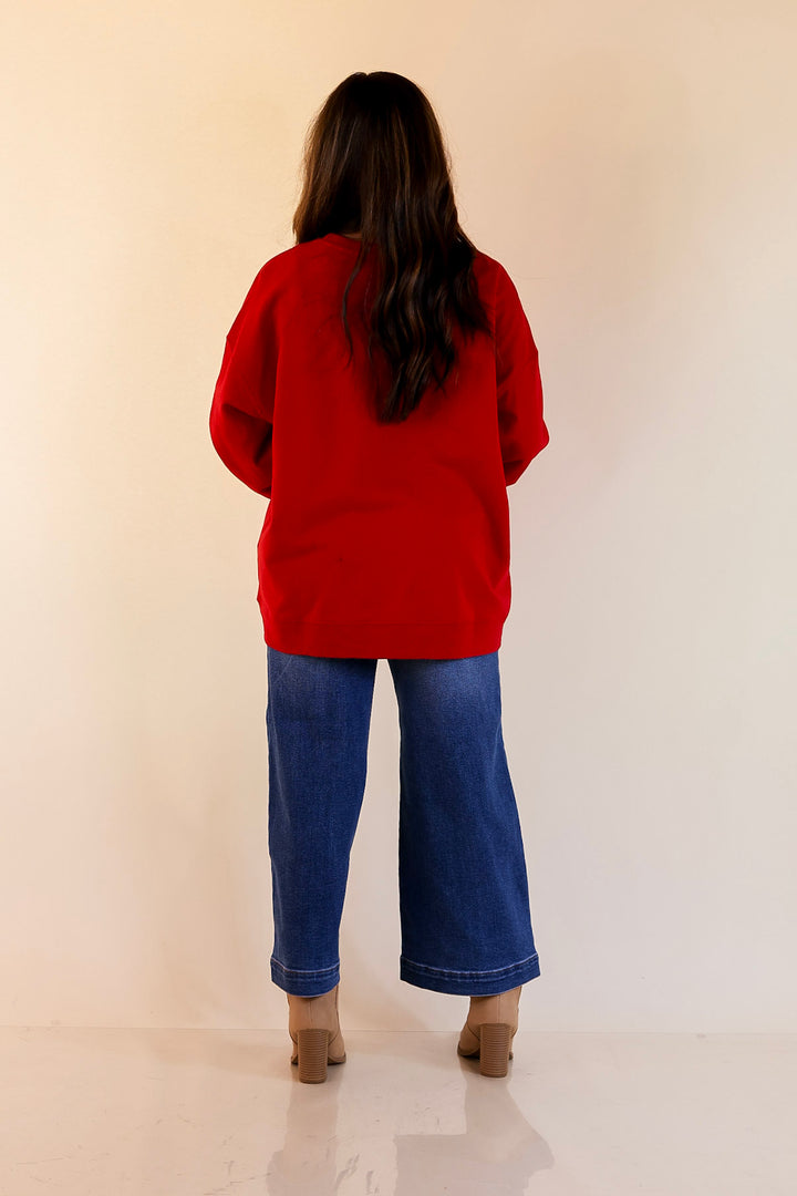 Mud Pie | Season's Sippings Oversized Sequin Cocktail Graphic Sweatshirt in Red