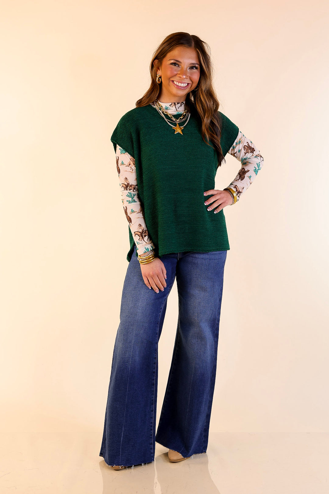 Forever Favorite Oversized Crew Neck Sweater Vest in Hunter Green