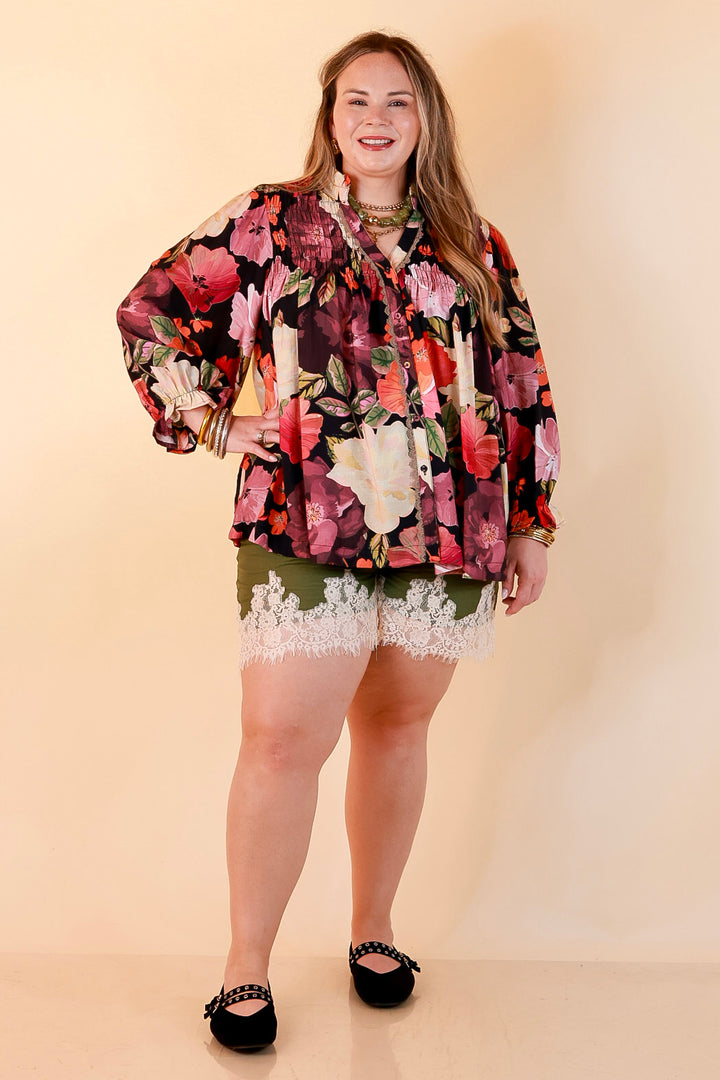 Pretty Little Something Solid Drawstring Shorts with Lace Trim in Olive Green