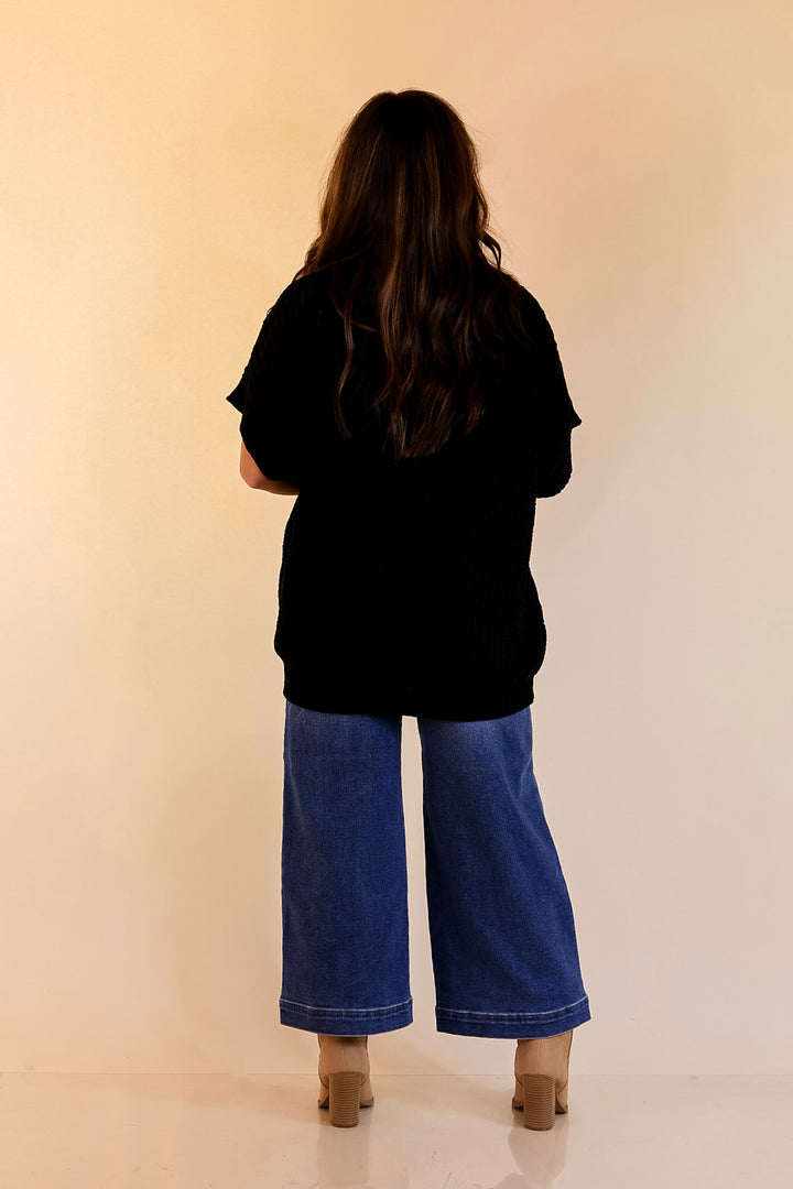 Tried and True Short Sleeve Oversized Knit Sweater in Black