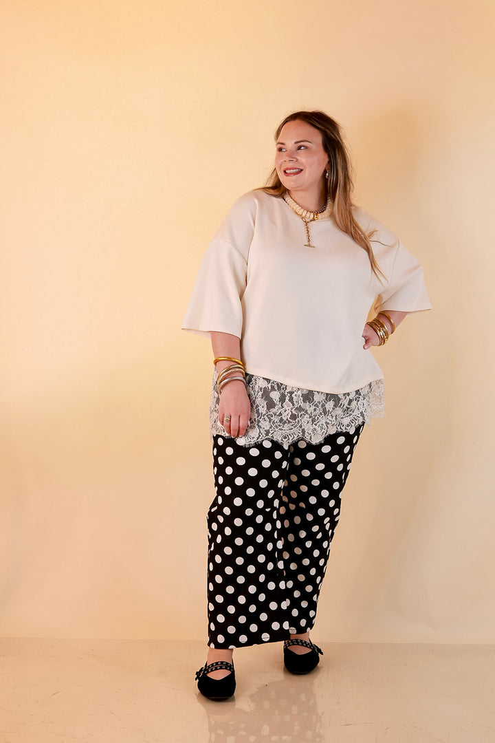 Laced with Charm Oversized Asymmetrical Lace Trim Boxy Top in Ivory