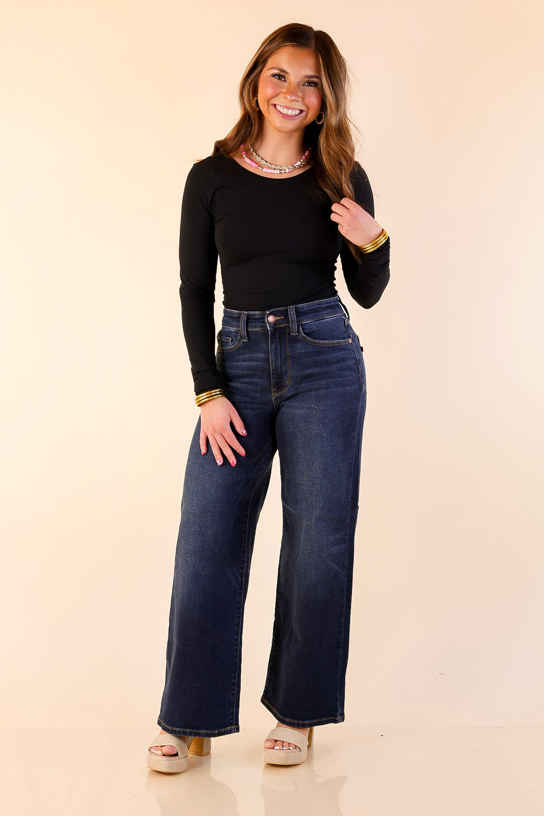 Judy Blue | Naturally Polished Ankle Length Wide Leg Jean in Dark Wash