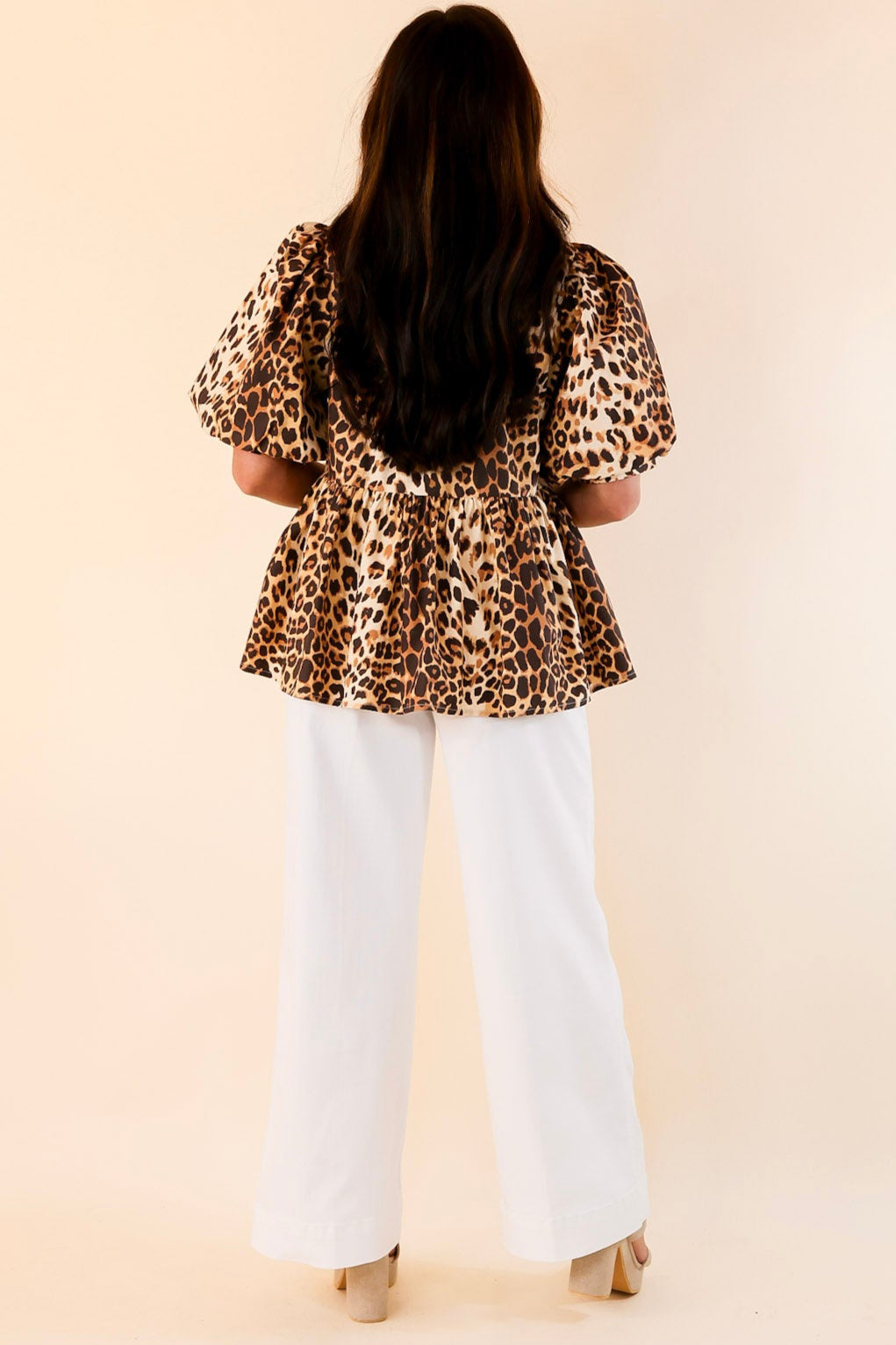 Fierce and Fab Babydoll Top with Short Puff Sleeves in Leopard Print