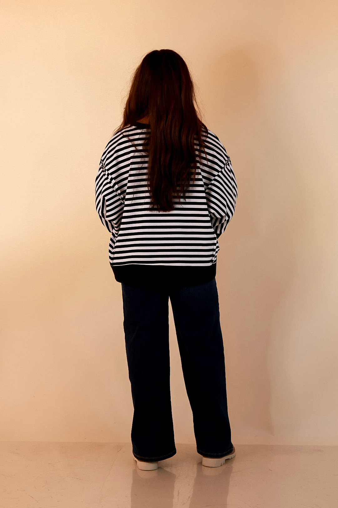 Put Me In, Coach Leopard Football Appliqué Oversized Graphic Striped Top in Black and Ivory