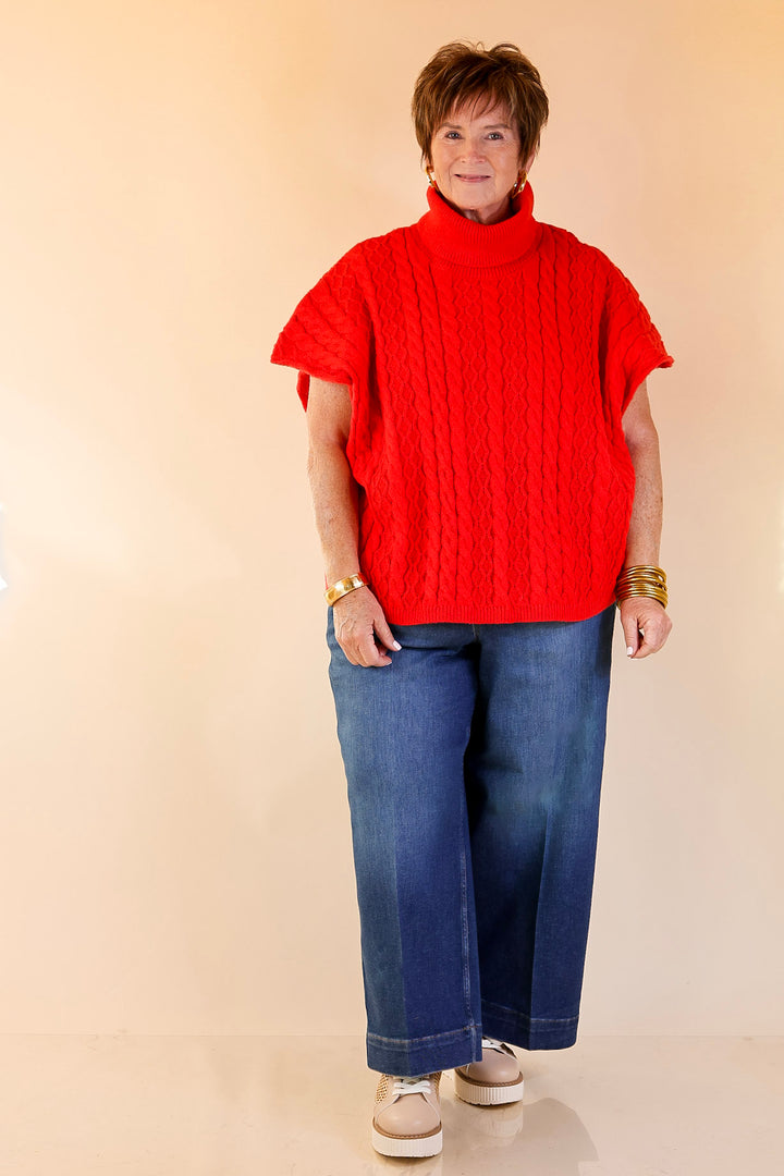 Knit to Be Cable Knit Turtleneck Sweater in Red