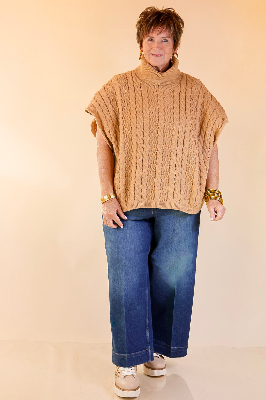 Knit to Be Cable Knit Turtleneck Sweater in Taupe