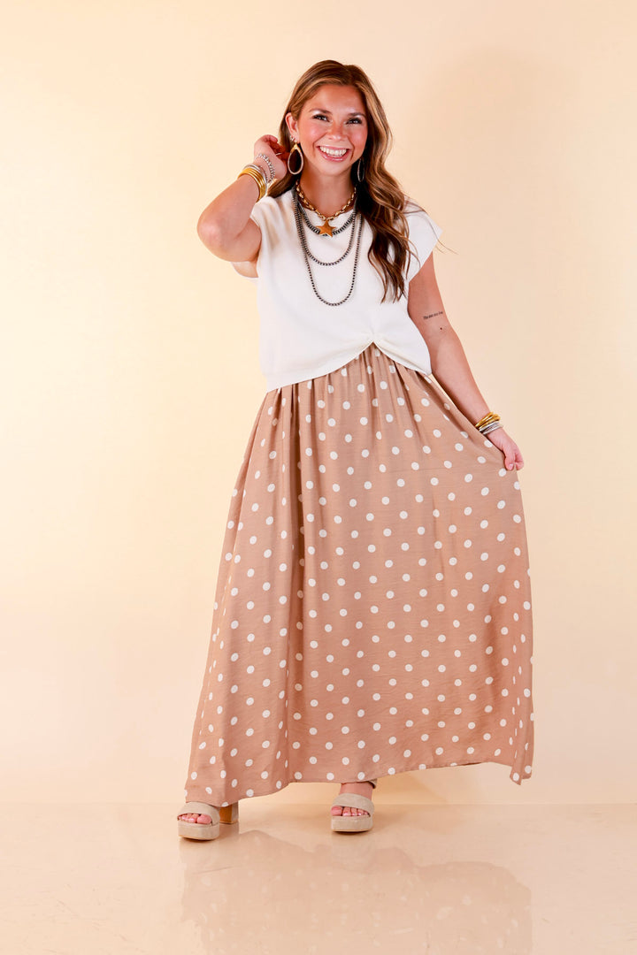 Two Ways to Charm Polka Dot Spaghetti Strap Dress Set with Detachable Ivory Top in Taupe