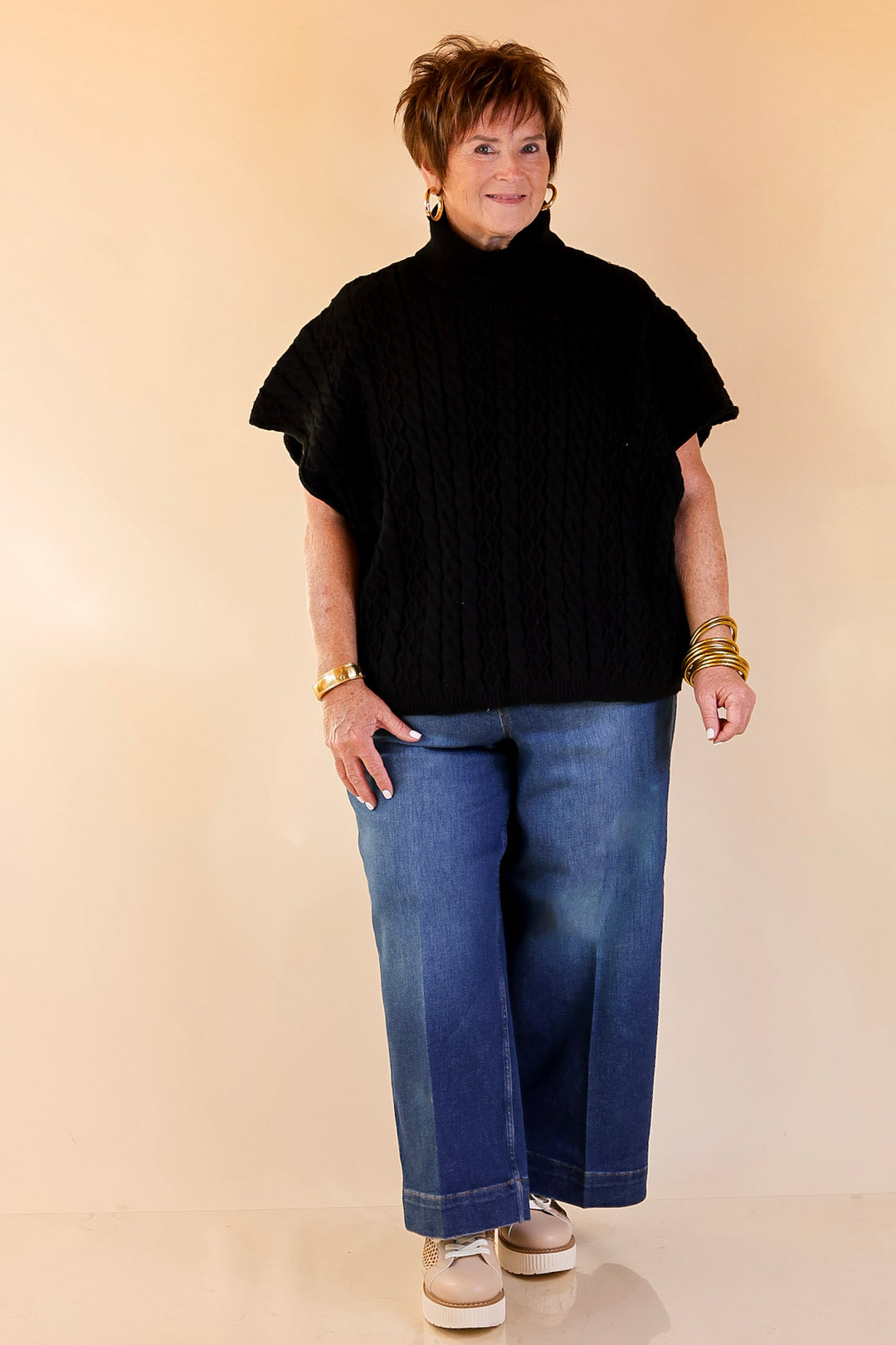 Knit to Be Cable Knit Turtleneck Sweater in Black