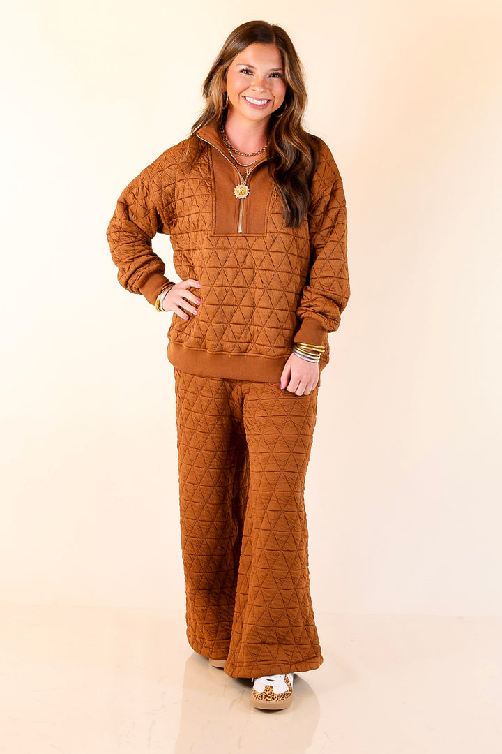 Everyday Elevated Quilted Half Zip Pullover Top in Rust Brown