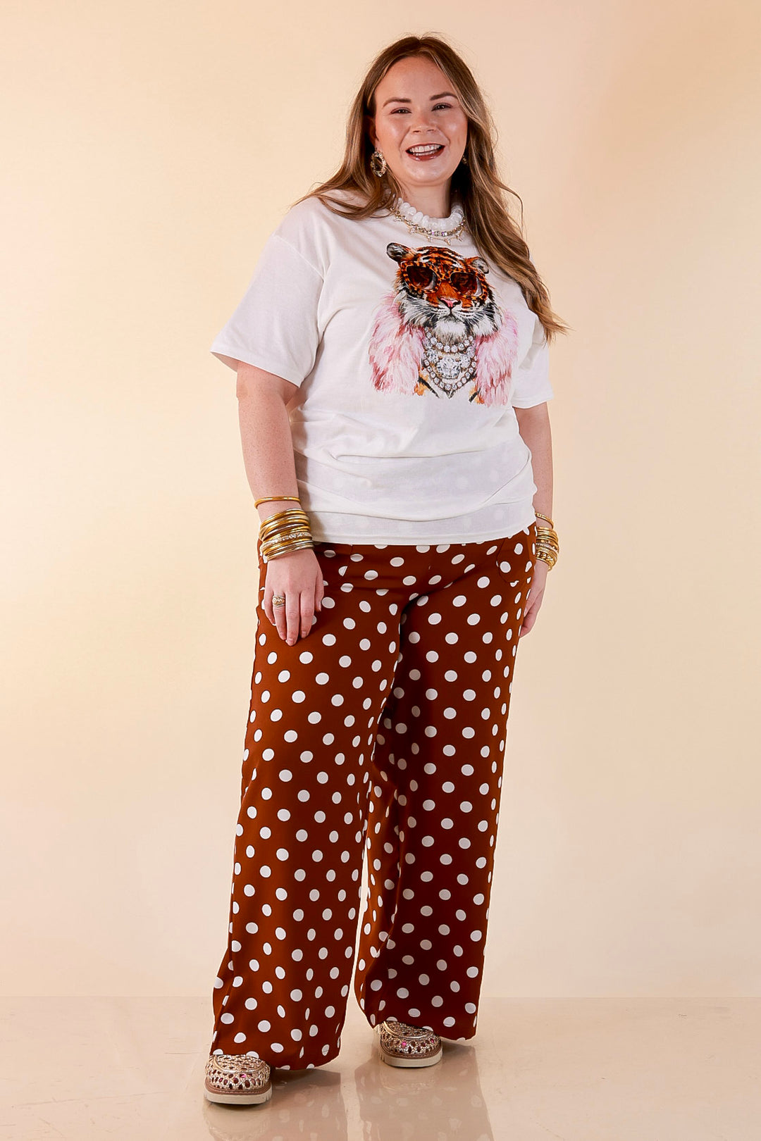Dressed to Roar Glamourous Tiger Printed Short Sleeve Graphic in White