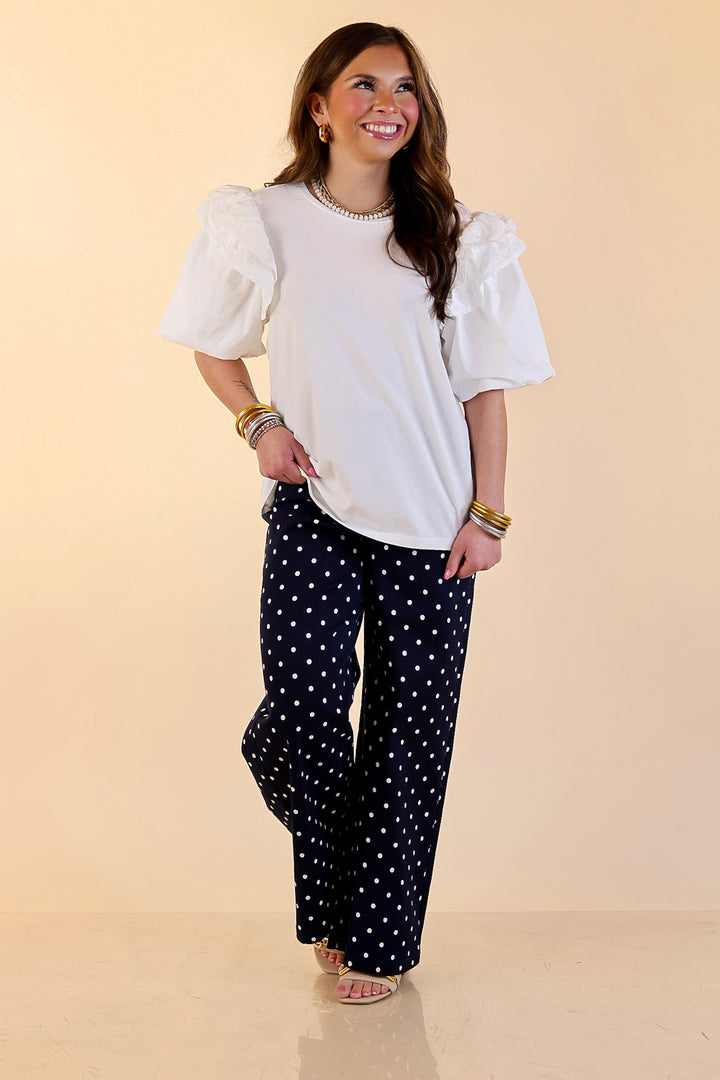 Mud Pie | Standout Style Ruffle Puff Sleeve Knit Top in White