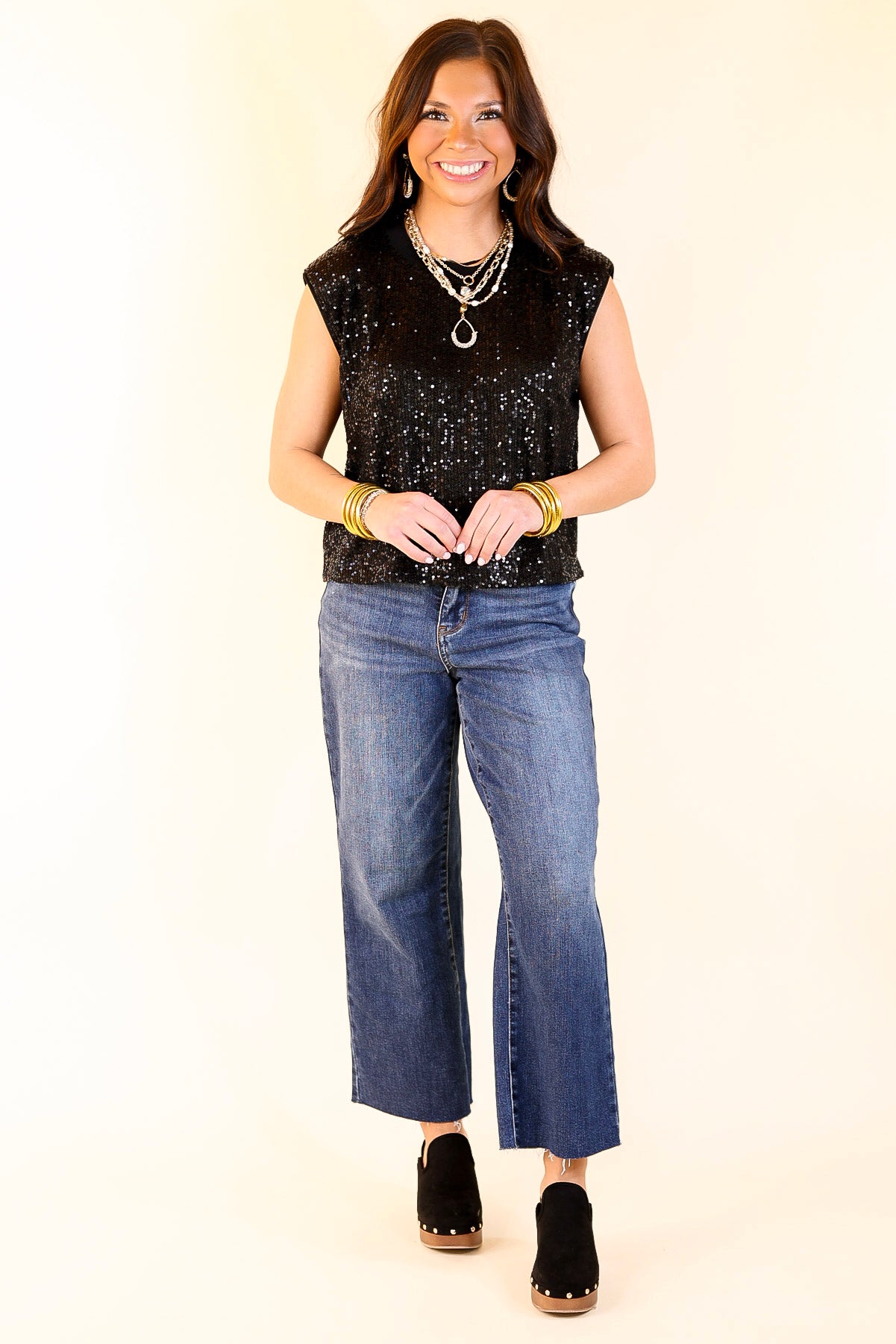 Sequin Sleek Black Sleeveless Top