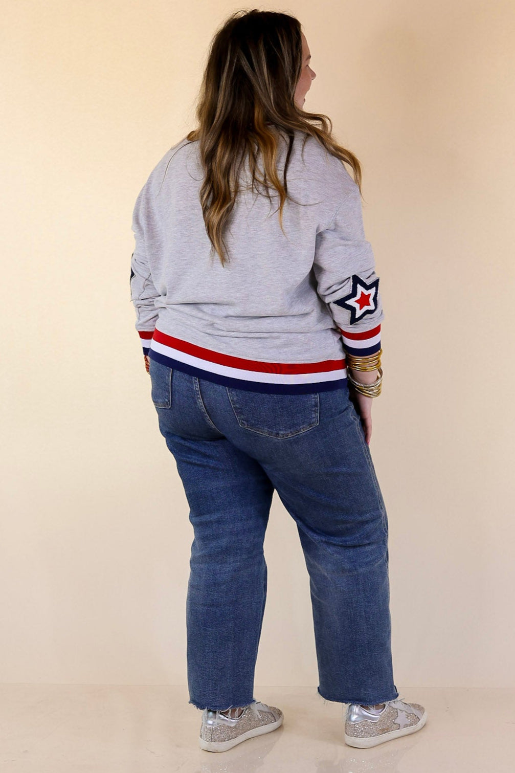 Simply Southern | All-American Sparkle USA Crew Neck Graphic Sweatshirt in Gray