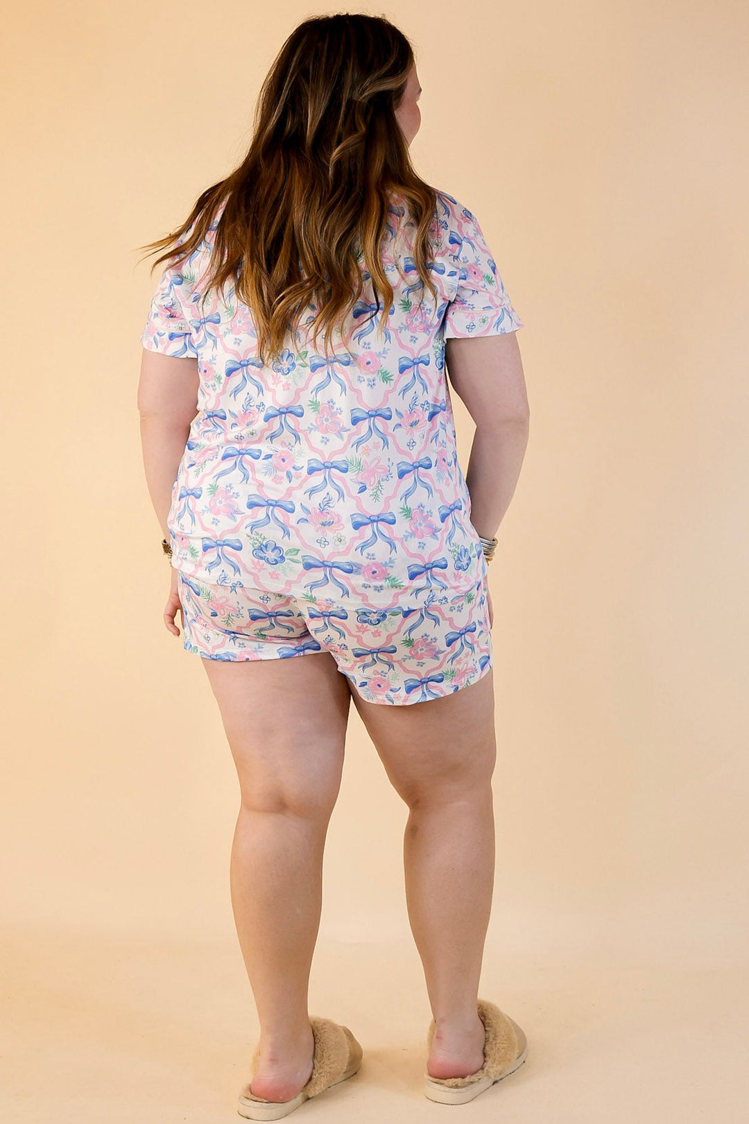 Simply Southern | Snooze in Style Ribbon Print Button Up Pajama Top in Off White