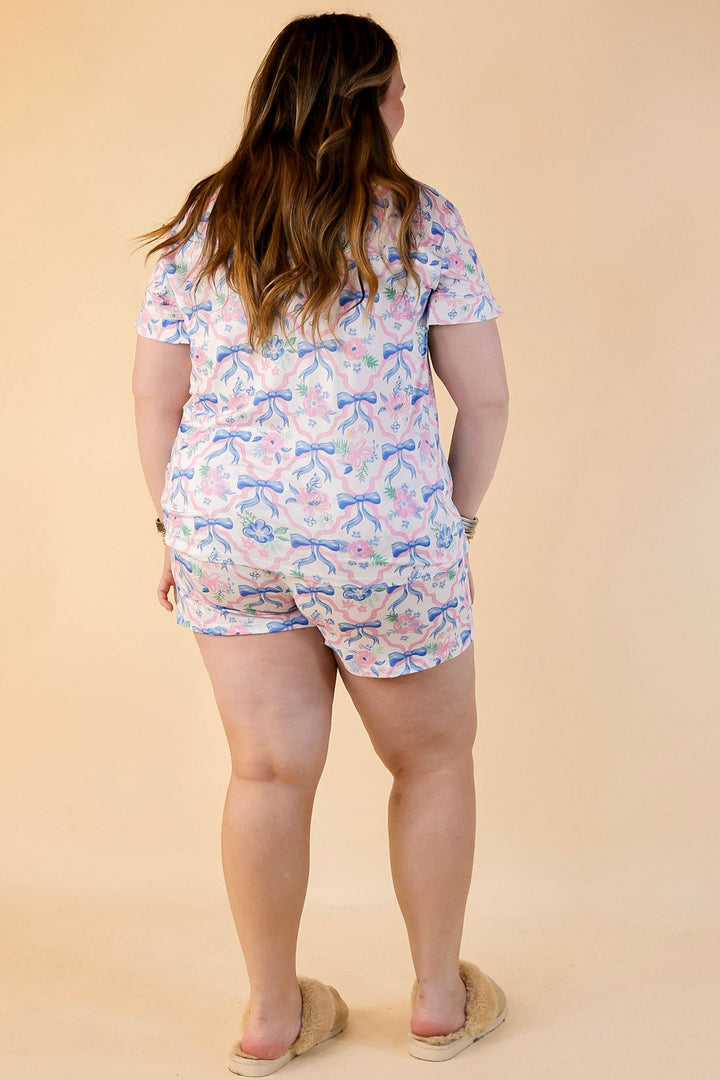 Simply Southern | Snooze in Style Ribbon Print Button Up Pajama Top in Off White