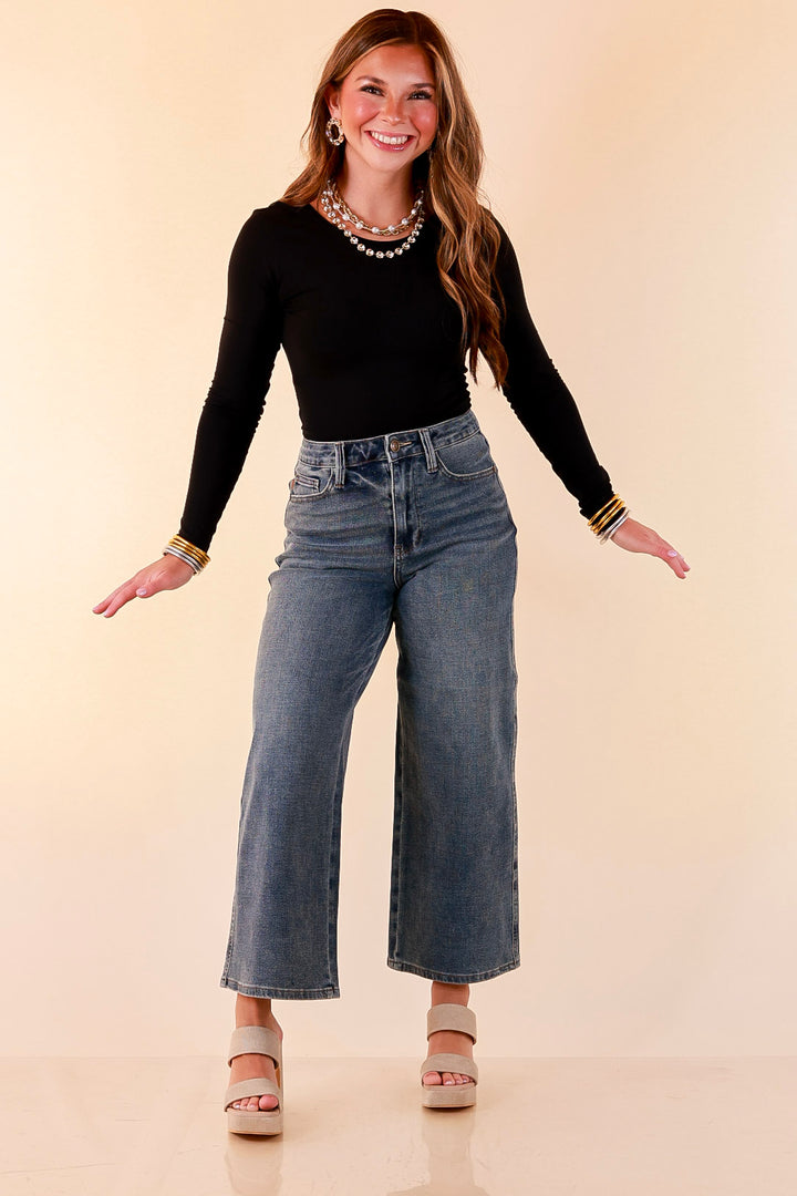 Judy Blue | Everyday Icon Cropped Wide Leg Denim Jeans in Medium Wash