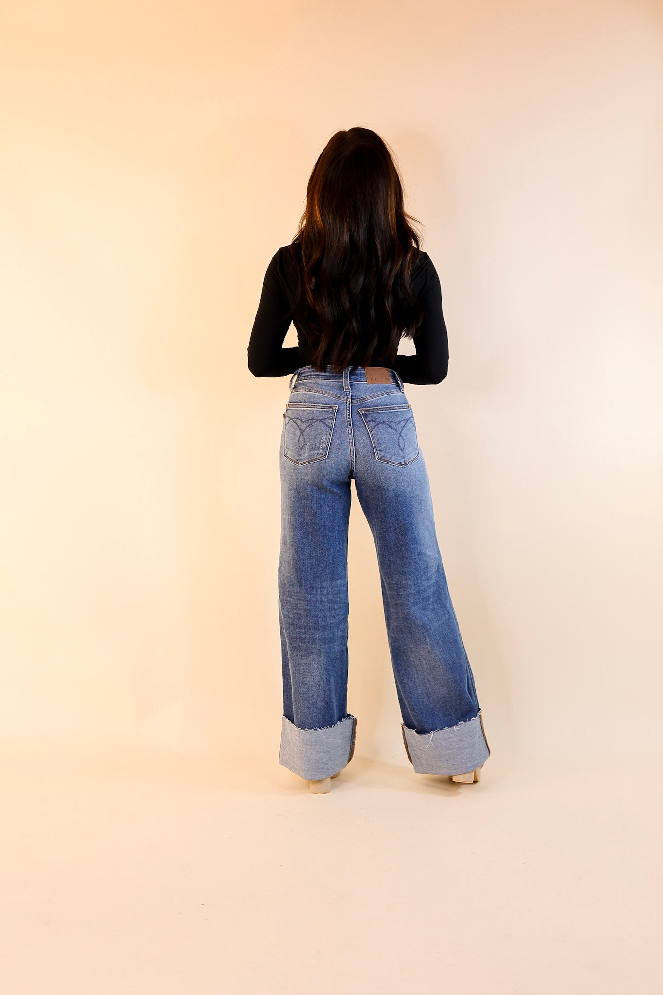 Judy Blue | Ready for Anything High Waisted Retro Wide Leg Jean with Cuff in Medium Wash