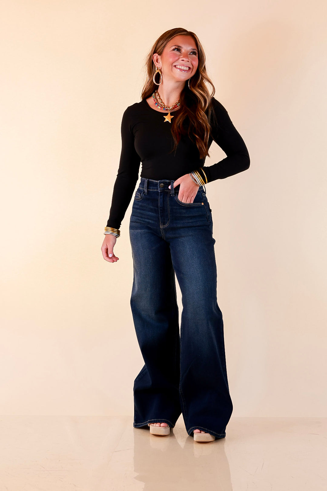 Judy Blue | Lasting Impression Lux Retro Wide Leg Jeans in Dark Twilight Blue Wash