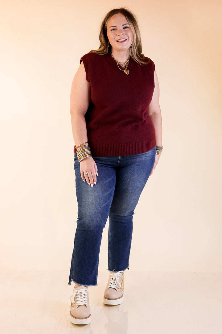 Vested Interest Knit V Neck Sweater Vest in Maroon