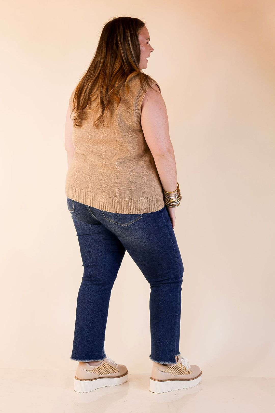 Vested Interest Knit V Neck Sweater Vest in Oatmeal Taupe