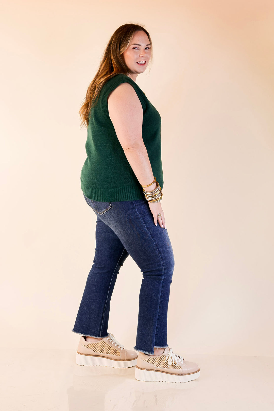 Vested Interest Knit V Neck Sweater Vest in Hunter Green