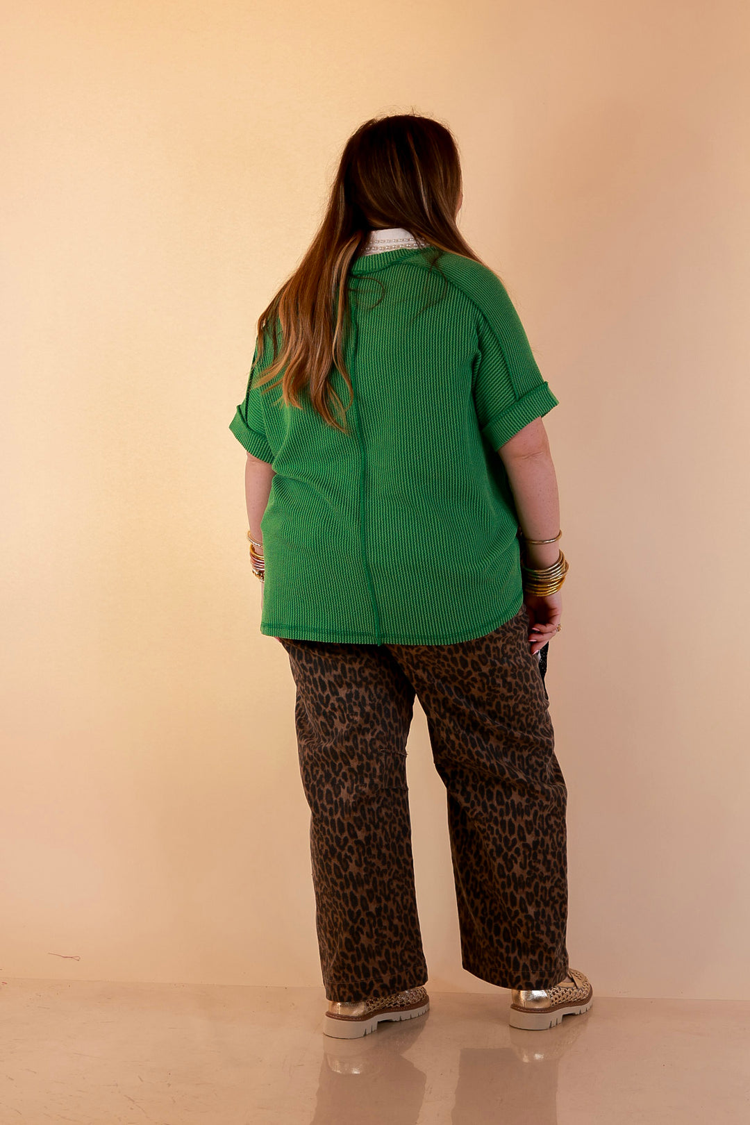 Daily Perfection Scoop Neck Short Sleeve Ribbed Top in Kelly Green