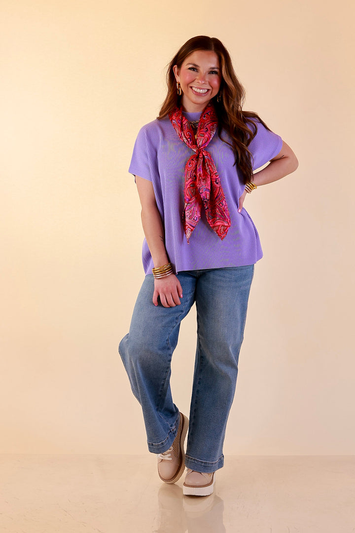 Always in Style Short Sleeve Mock Neck Top in Lavender Purple
