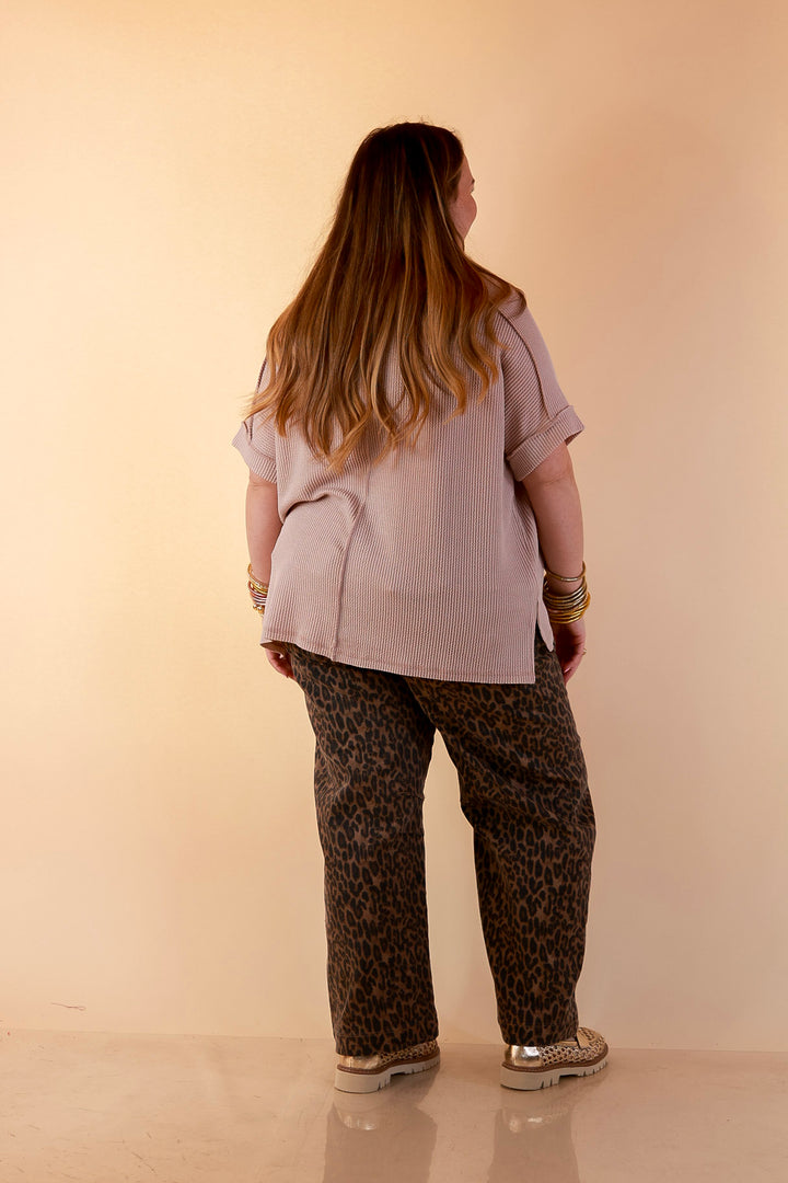 Daily Perfection Scoop Neck Short Sleeve Ribbed Top in Beige