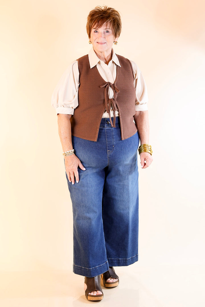 Main Attraction Bow Tie Front Sweater Vest in Chocolate Brown