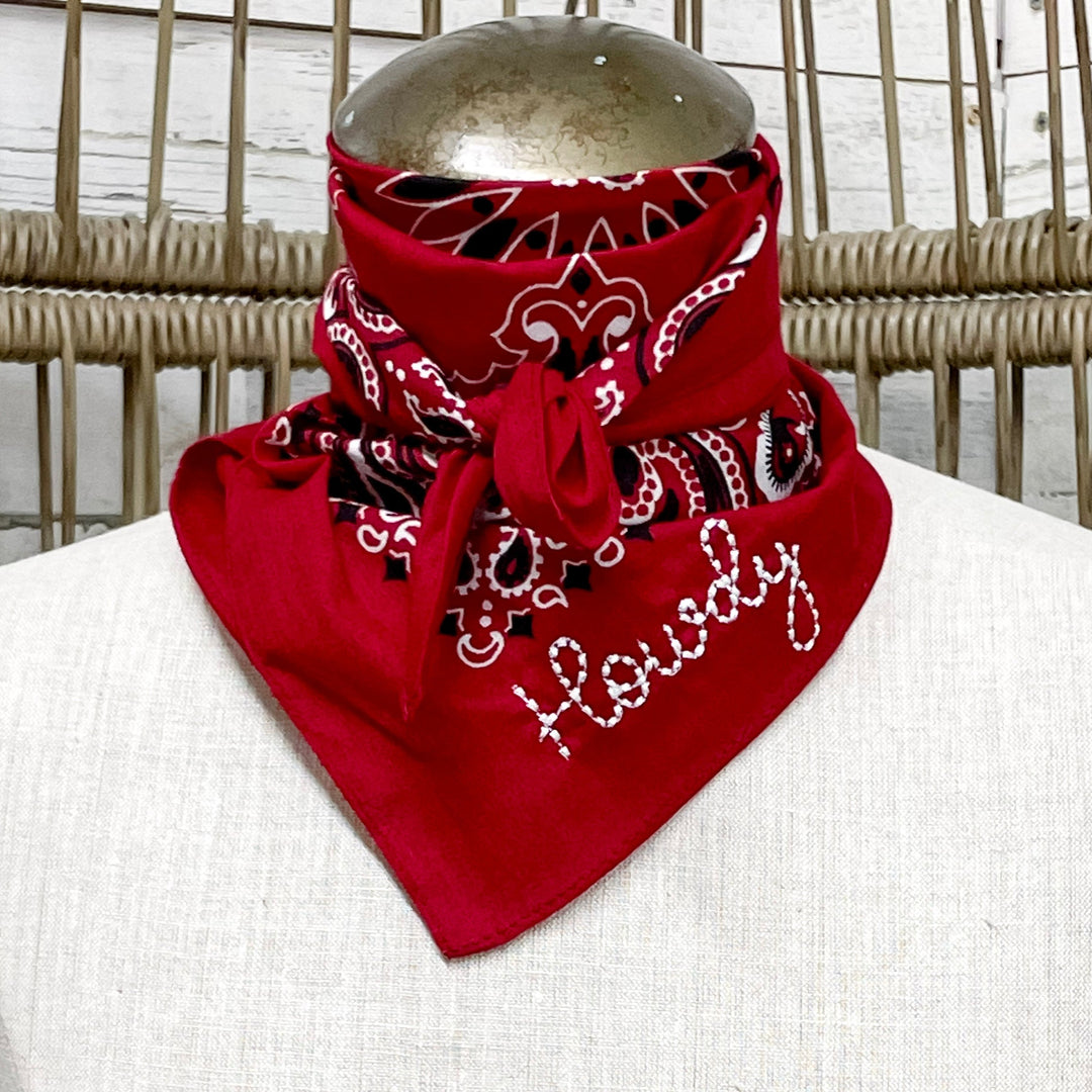 Howdy Embroidered Bandana in Maroon