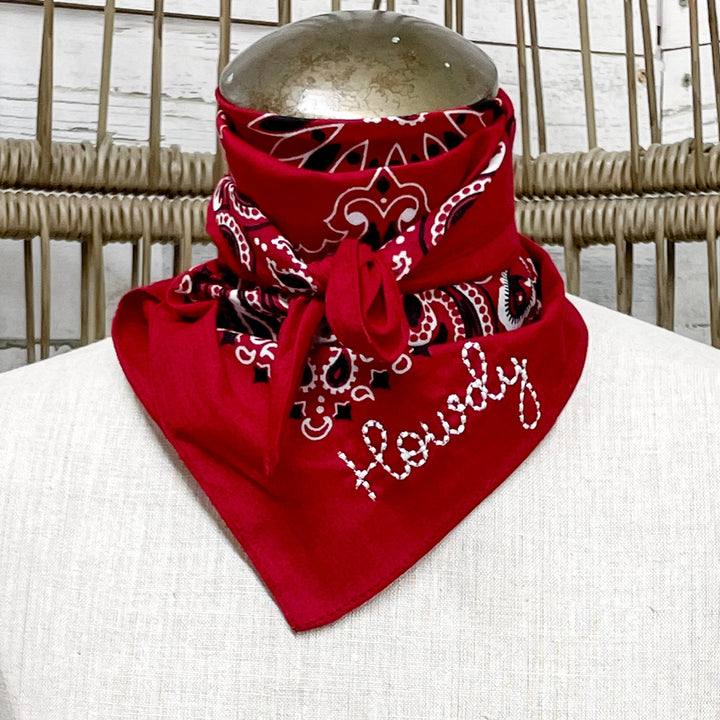 Howdy Embroidered Bandana in Maroon