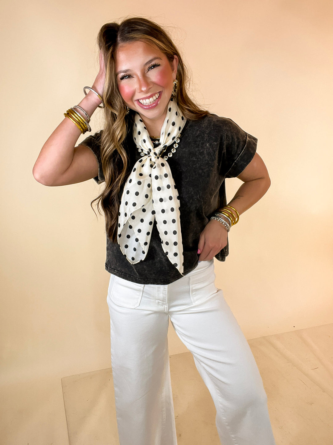 Easy Chic Mineral Washed Short Sleeve Cropped Tee in Ash Black