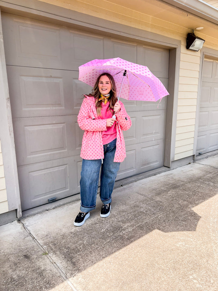 Lulu Mac | Chic Forecast Polka Dot Hooded Rain Jacket in Pink