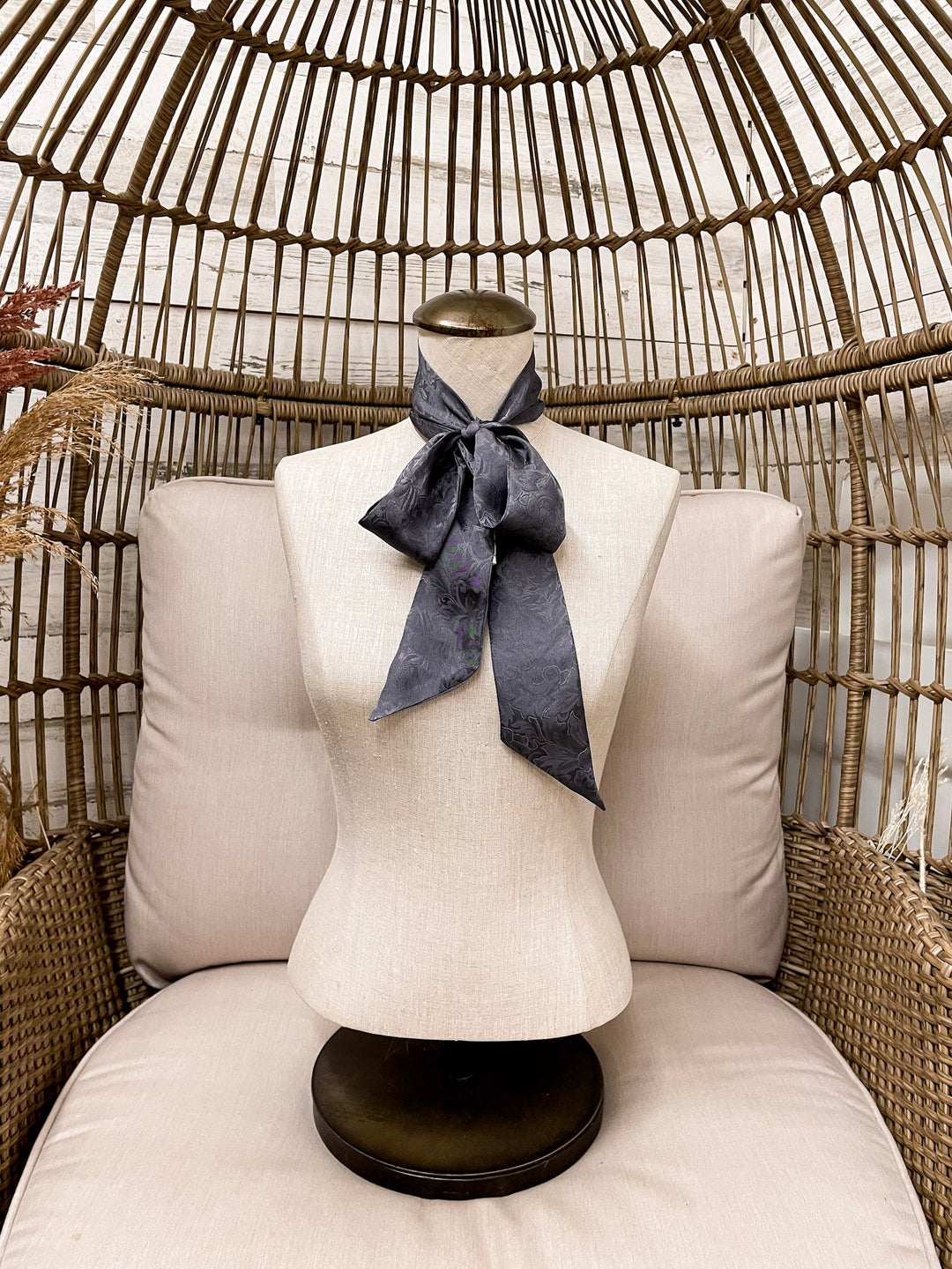 Wyoming Traders | Jacquard Print Silk Twilly Scarf in Charcoal Grey